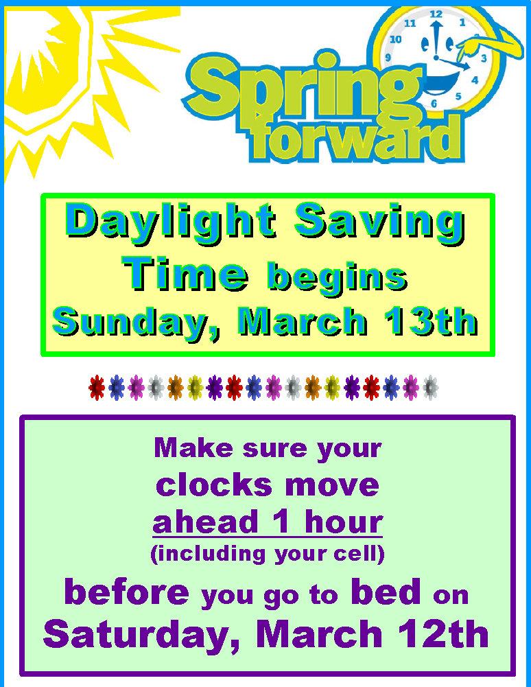 City of Dallas Office of Emergency Management on X: Don't forget to change  your clock tonight. Daylight Saving begins at 2 a.m. - SPRING FORWARD!!!  It's also a good time to check