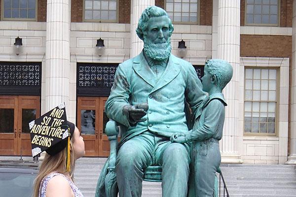 Becca at Sheldon Statue