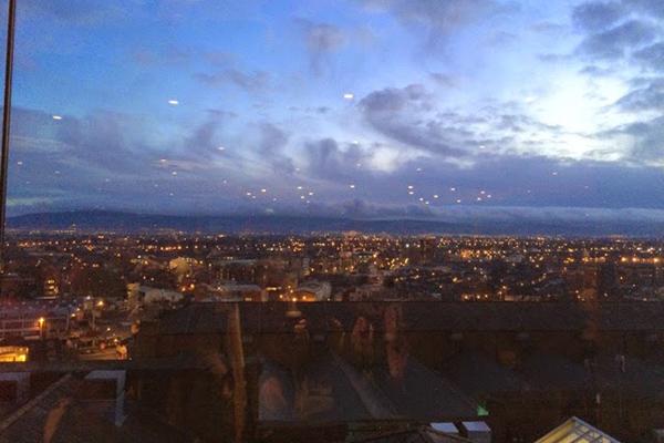 City skyline at dusk