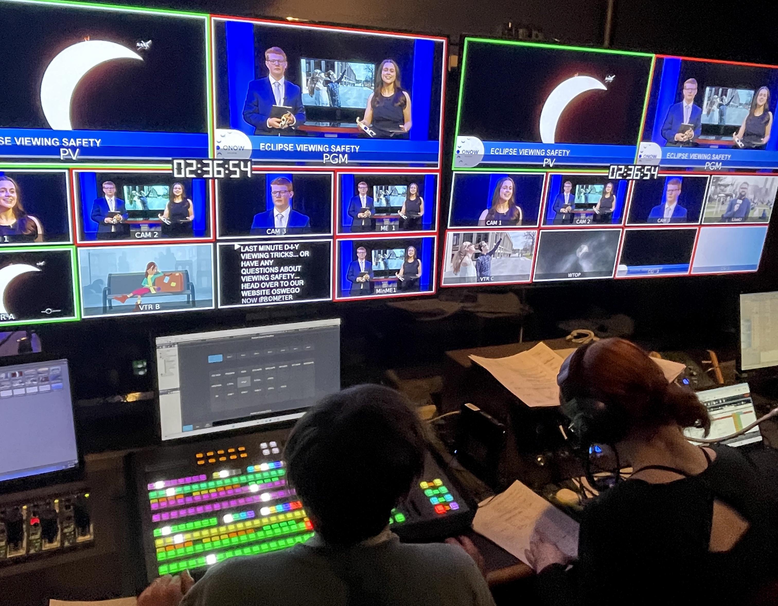 A view of the control room during Oswego student-run eclipse special