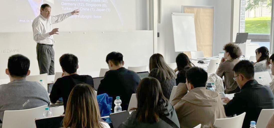 Barry Friedman teaches a class in the Heilbronn University School of Applied Sciences in Germany