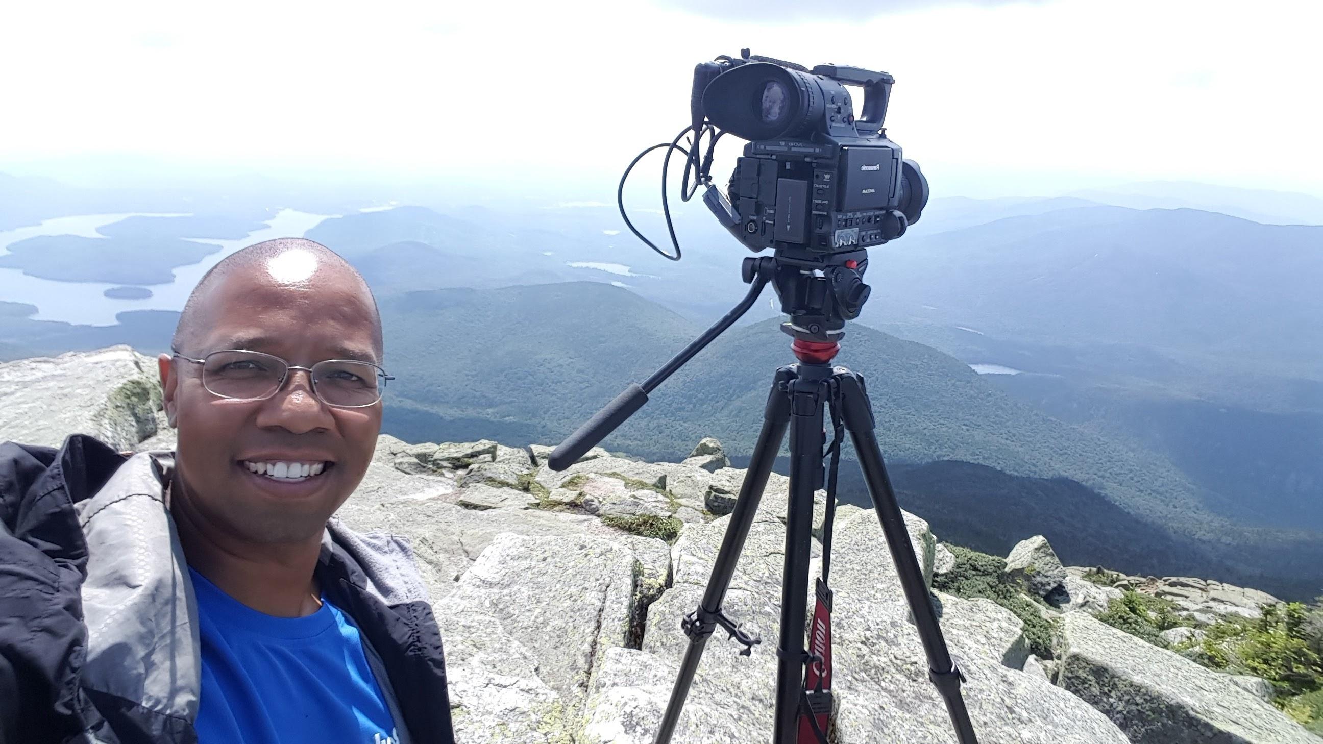 Director Paul A. Miller filming "Searching for Timbuctoo" in the Adirondacks