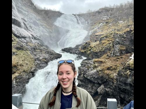 Esfir Pievskaya looks forward to a study-abroad experience in Italy supported by a competitive Gilman Scholarship. Pievskaya previously studied internationally (pictured) through the university with a summer 2023 experience in Norway.