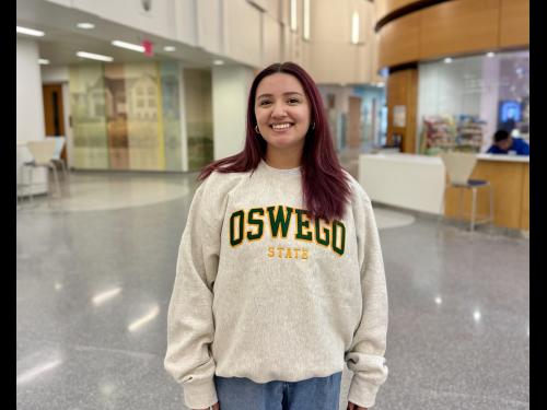 Oswego senior Tanya Hernandez stands in Shineman Center.