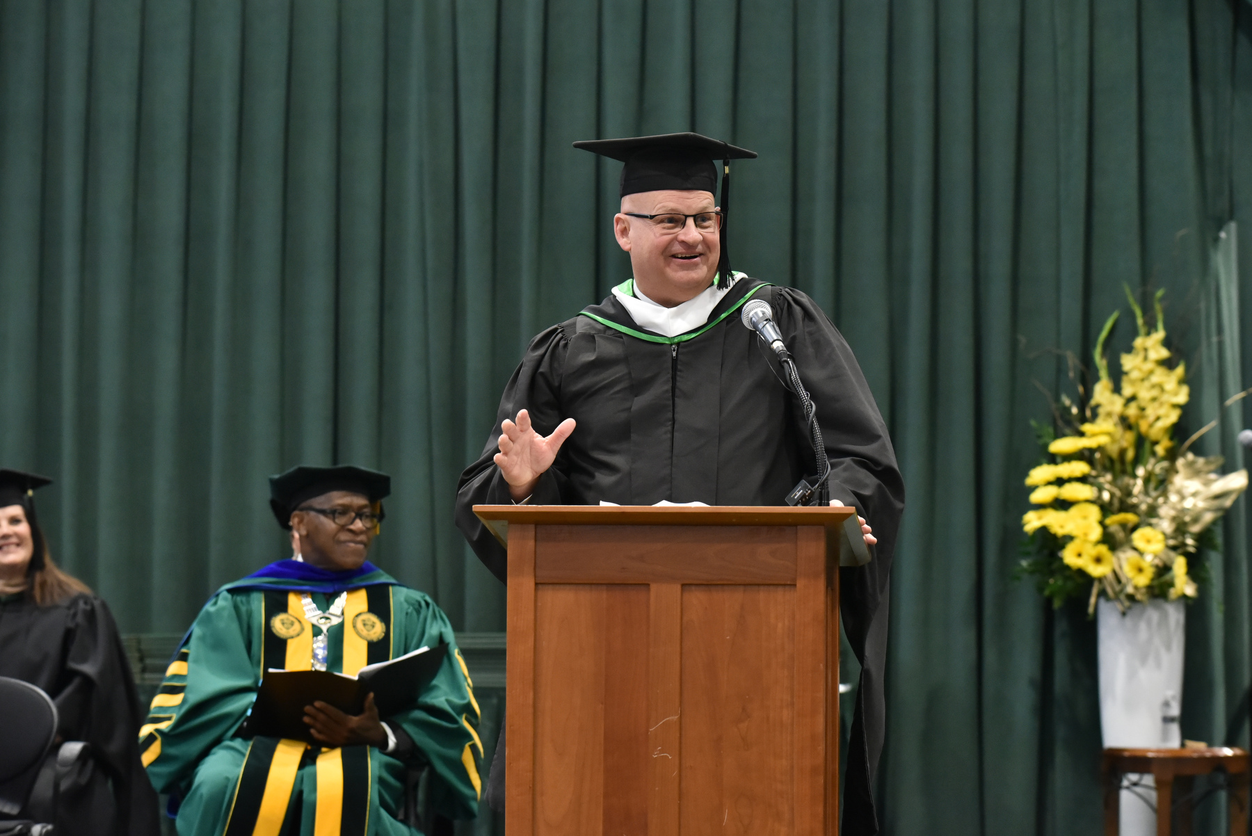 Ed Alberts, a serial entrepreneur with two master’s degrees from SUNY Oswego, served as Commencement speaker for the 12:30 p.m. School of Business ceremony.
