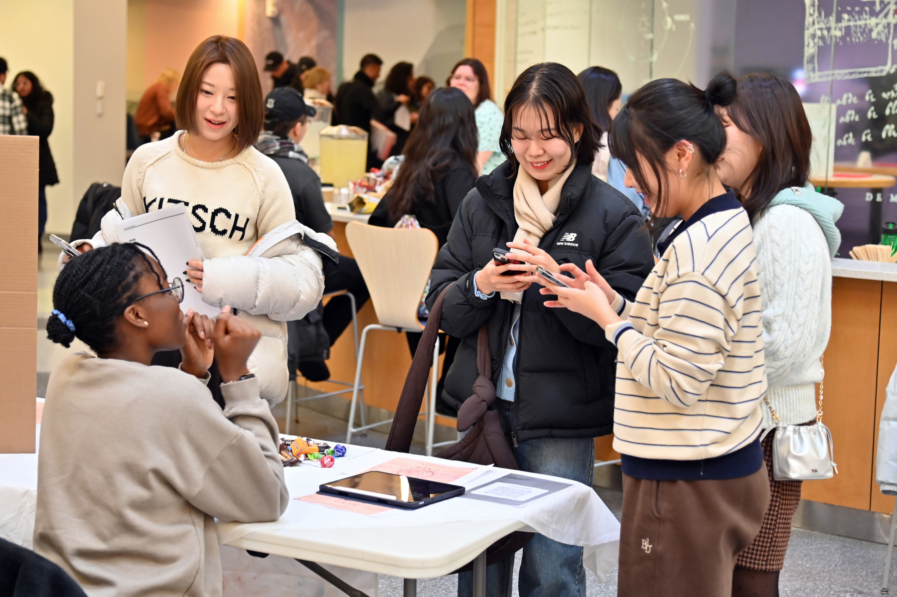 International new student orientation included campus services staff including Counseling Services, Health Services, Student Association, Experiential Learning and more.