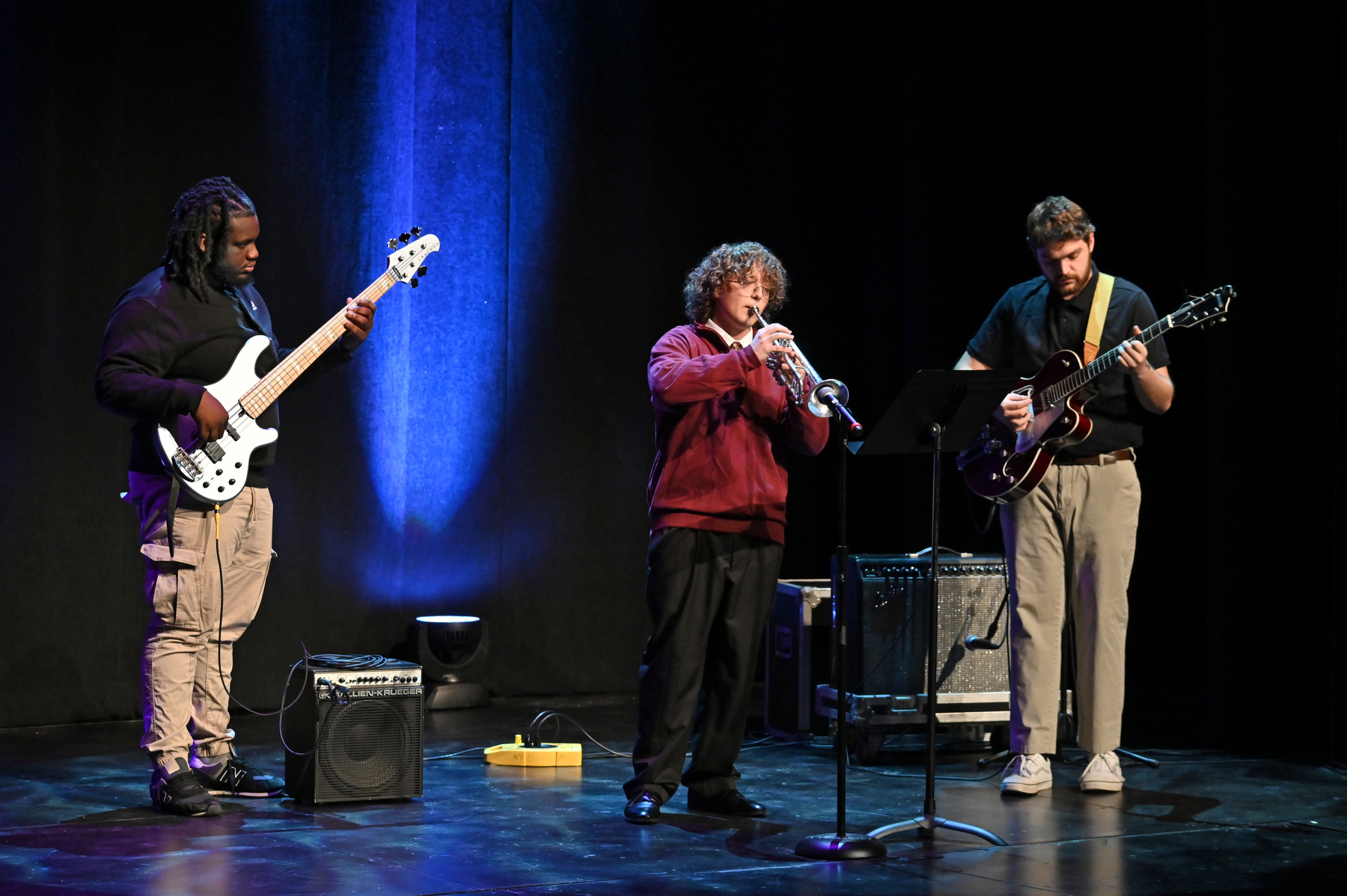 The university's 36th Annual Dr. Martin Luther King, Jr. celebration included student performances such as the classic jazz piece "In Walked Bud" by Thelonious Monk, performed by Trey Woolwinep on trumpet, Tim Altbacker on guitar and Kyle Greg Billy on bass.