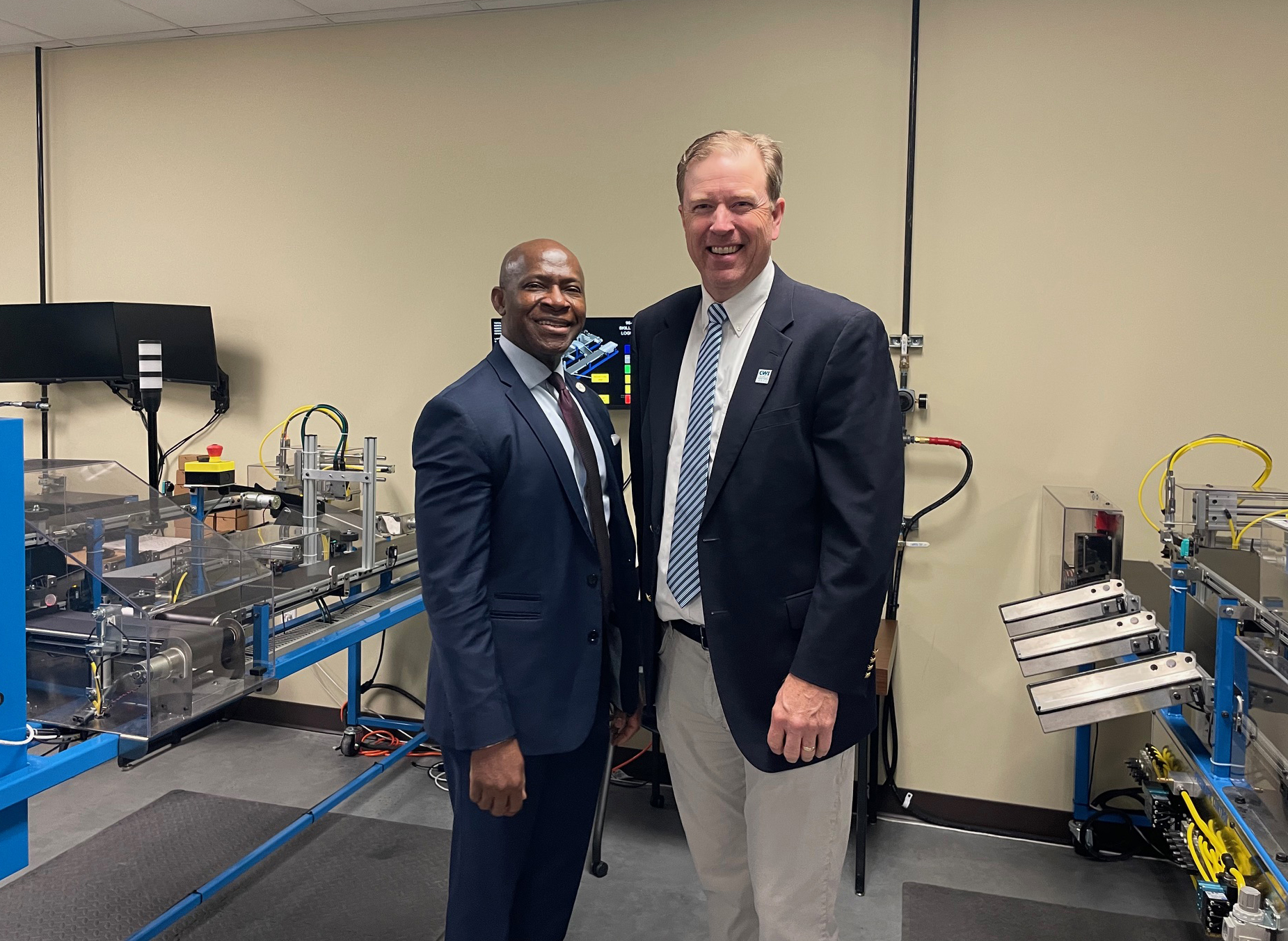 SUNY Oswego leaders met with colleagues from College of Western Idaho University to discuss their partnerships with Micron. Here SUNY Oswego President Peter O. Nwosu meets with College Western Idaho University President Gordon Jones.